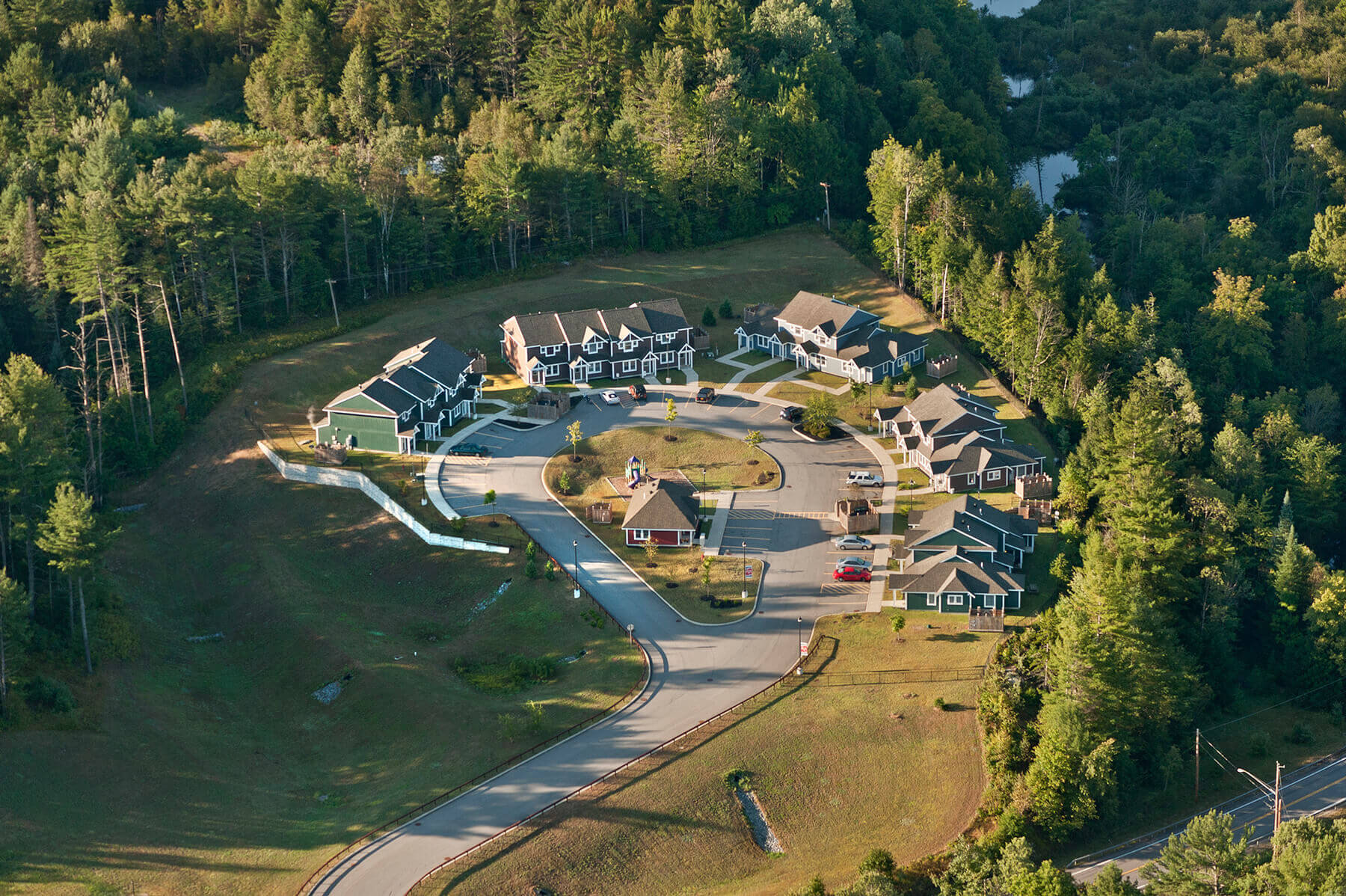 Cul-de-sac with several multi unit homes