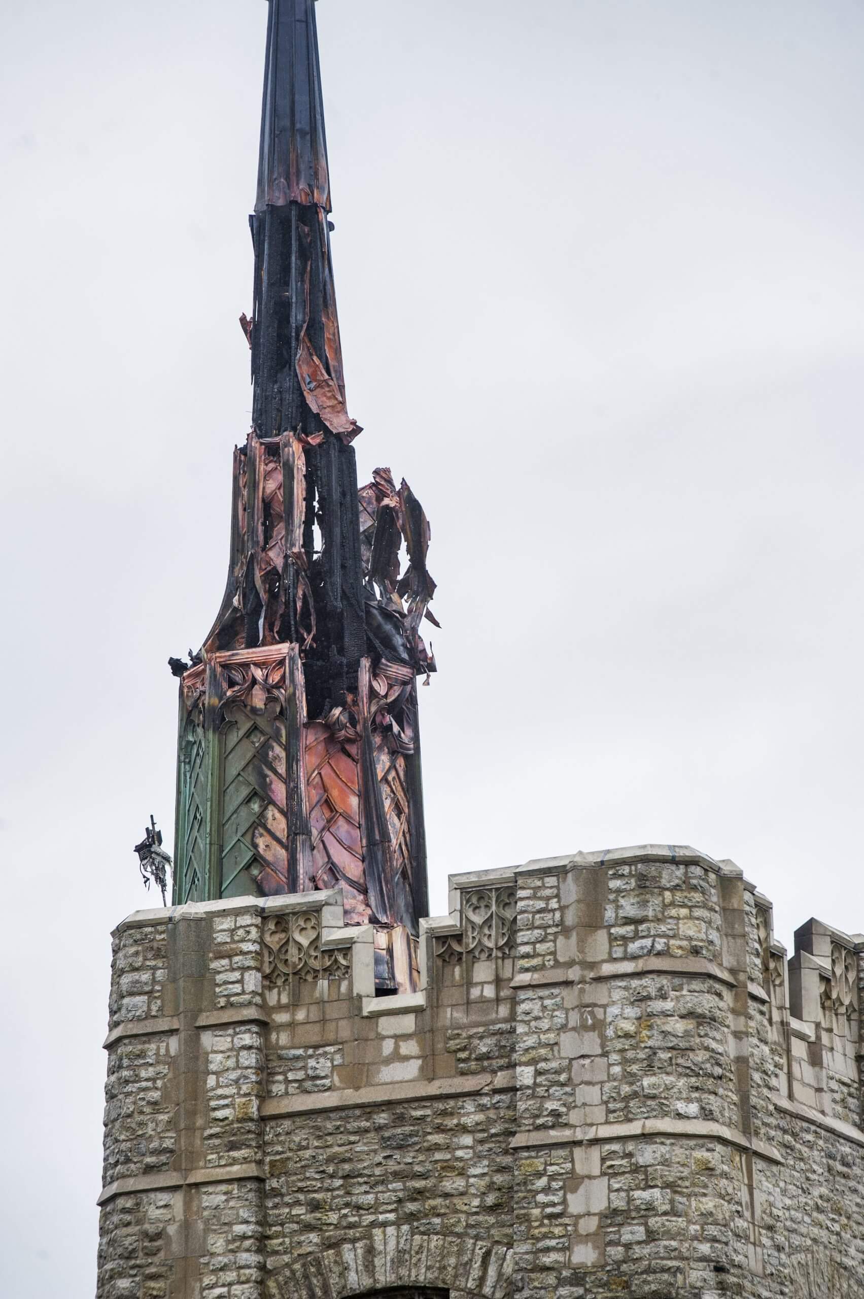 Gunnison Chapel Steeple damages by fire