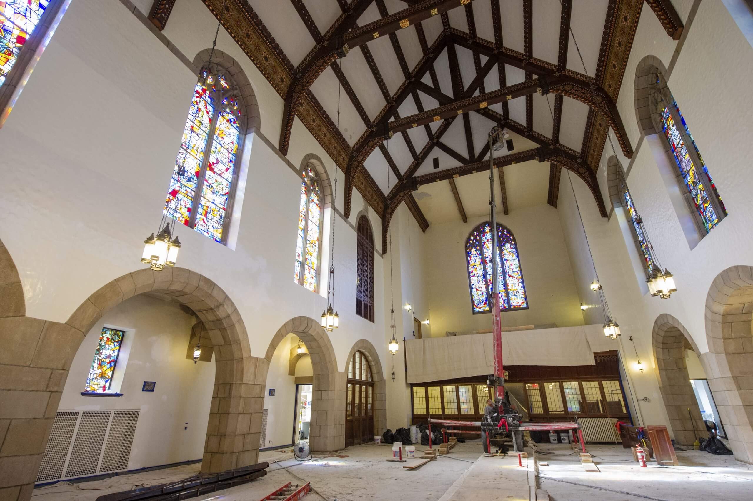 Gunnison Chapel interior during construction