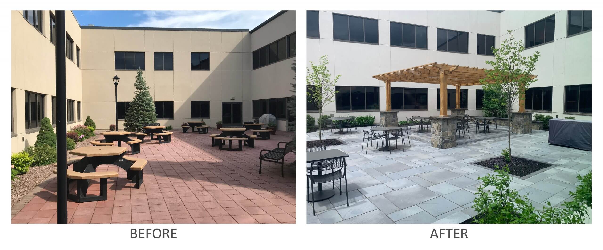 Before and after comparison of interior courtyard