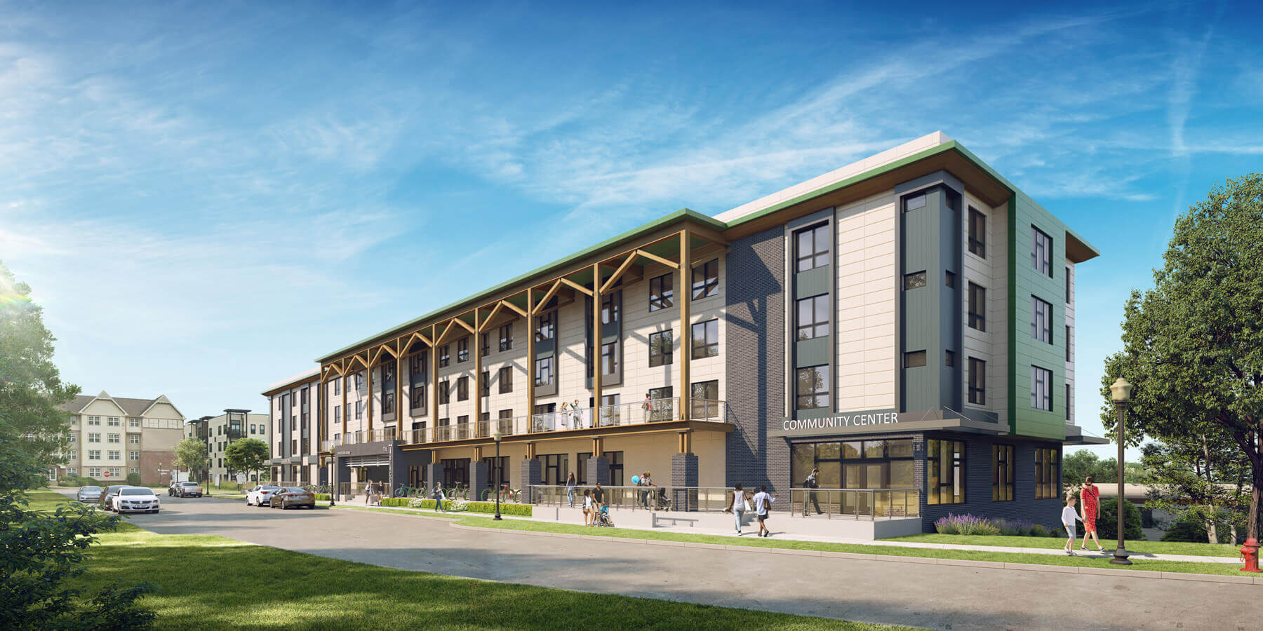 3D rendering of housing building exterior view
