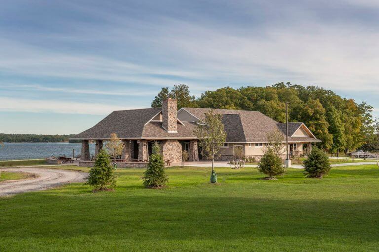 exterior design of park building with stone architecture