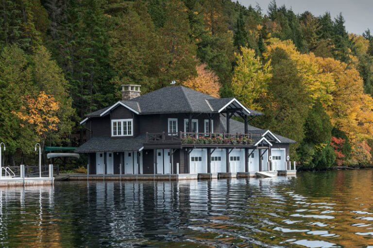 two story boathouse with balcony
