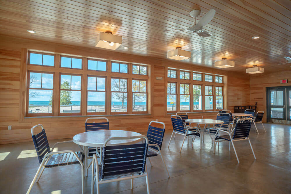 sitting area inside beach park building