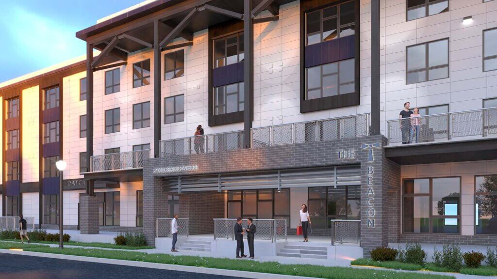 Rendering Closeup of Excelsior Mixed Use Apartments Entrance