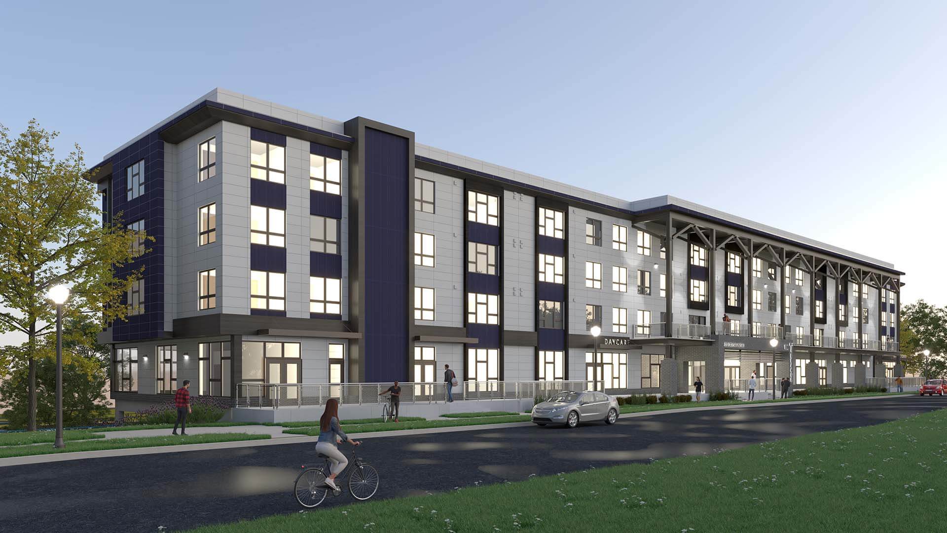 Excelsior Mixed Use Apartments Rendering Side Angle