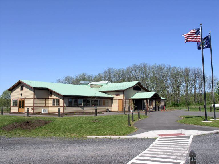 exterior of architect designed building with green roof