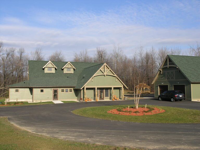 exterior view of the lodge and garage