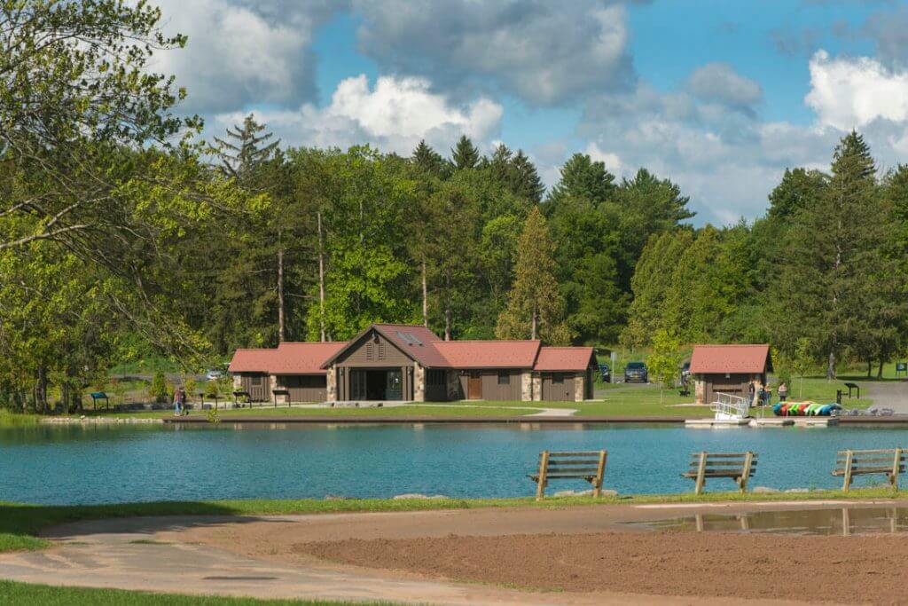 park building as seen across water