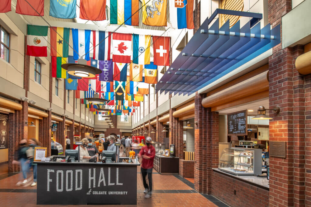 View of the main dining hall entry with new coffee station to the right